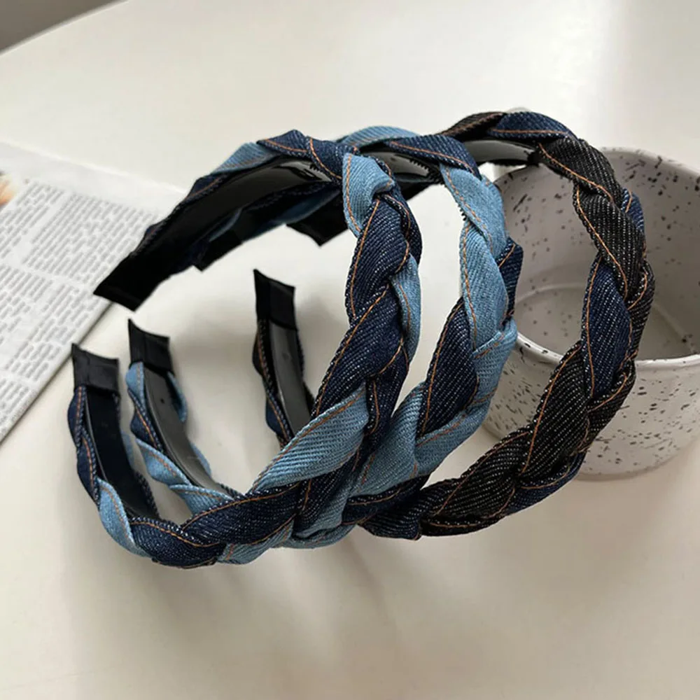 

Korean Fashion Denim Headband for Women Vintage Braided Hair Bands Simple Twist Braided Bezel Head bands Hoop Hair Accessories