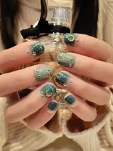  24PCS/box with Stars Moon Cute press on Nails full cover round head Short  Wear Disassembled fake nails with glue for grils DIY 