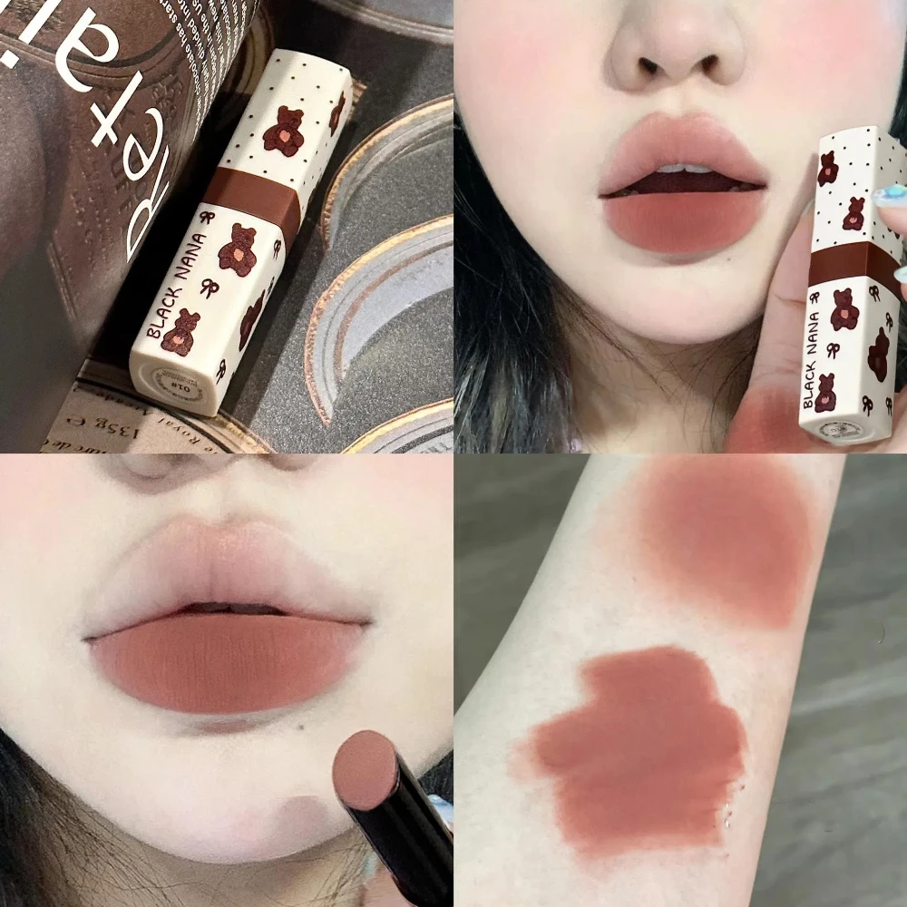 1pc Waterproof Matte Coffee Brown Lipstick Moisturizing Long Lasting Not Easy To Fade Low Saturation Rose Pink Brown Lip Gloss 2