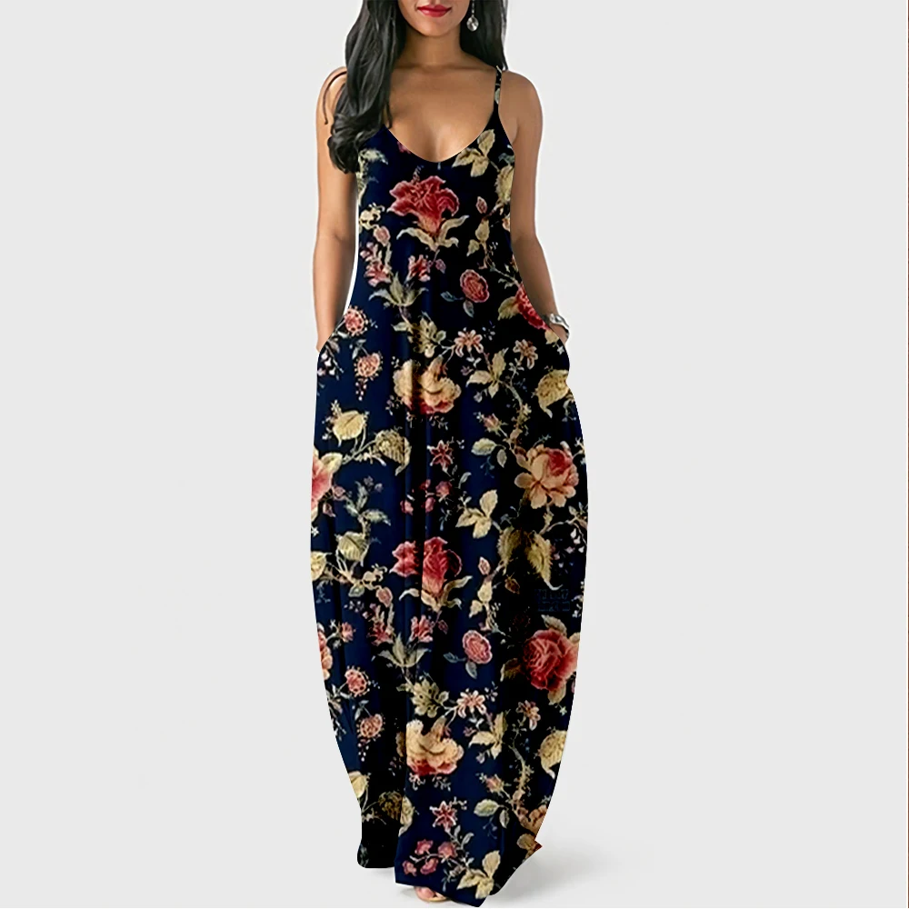 

2022 Dress For Women Halter Neck Summer Vintage Floral Print Sleeveless Midi Backless Party Sexy Dresses Beach Casual Streetwear
