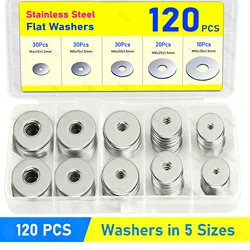 Stainless Steel Flat Washer Assortment Set - 120 Piece Variety Pack (120PCS)