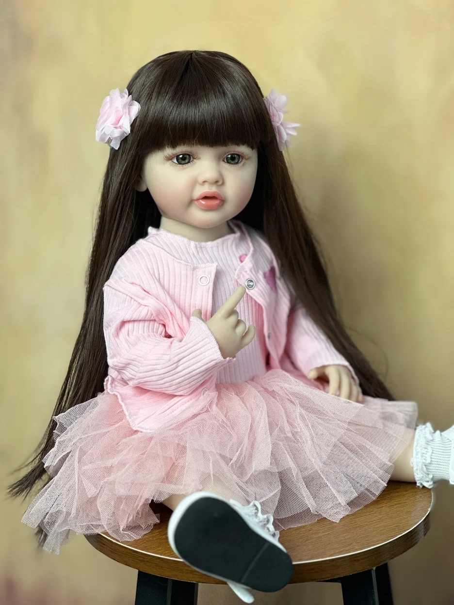 55 CM 22 Inch Reborn Baby Lifelike Realistic Stand Girl Doll Full Soft Silicone Body Princess Toddler Bebe Birthday Gift 4
