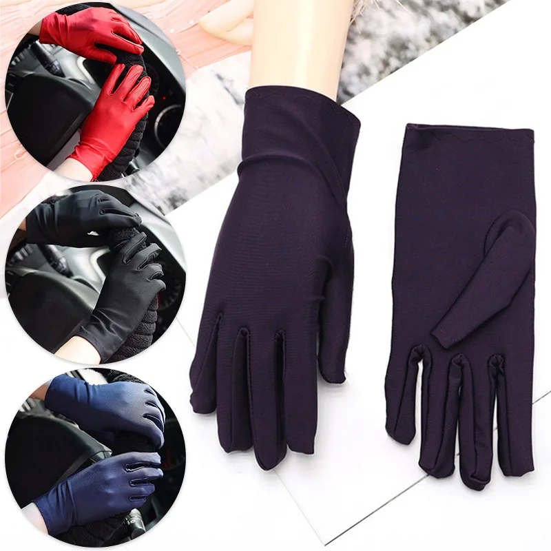 

Spandex Summer Short Gloves Women Men Thin Stretch Sun Protection Full Finger Mitten Black Sexy Etiquette Driving Jewelry Gloves