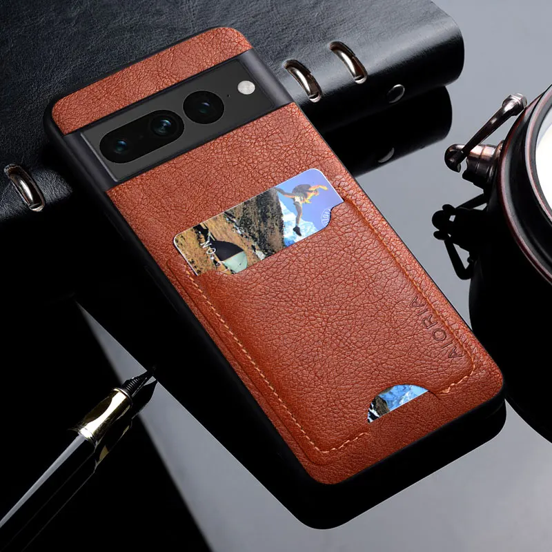 럭셔리 PU 가죽 비즈니스 디자인 카드홀더 휴대폰 커버, Google Pixel 7 6 Pro 7A 6A 용 케이스, 은행 카드 포켓 카드 케이스