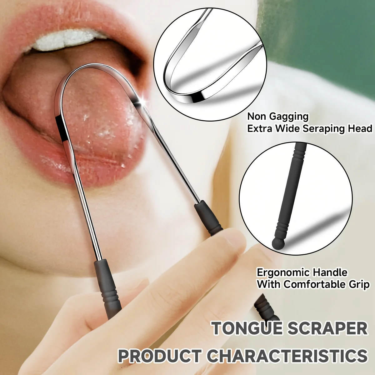 منظفات مكشطة اللسان من الفولاذ المقاوم للصدأ قابلة لإعادة الاستخدام، فرشاة تنظيف صحة الفم قابلة لإعادة الاستخدام، تمنع الفم الغائم، مناسبة للبالغين