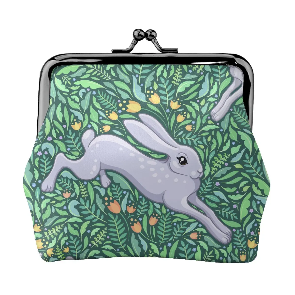 

Green Floral Rabbits Mini Small Wallet Change Bag Coin Purse Money Bag Key Earbuds Storage Bag