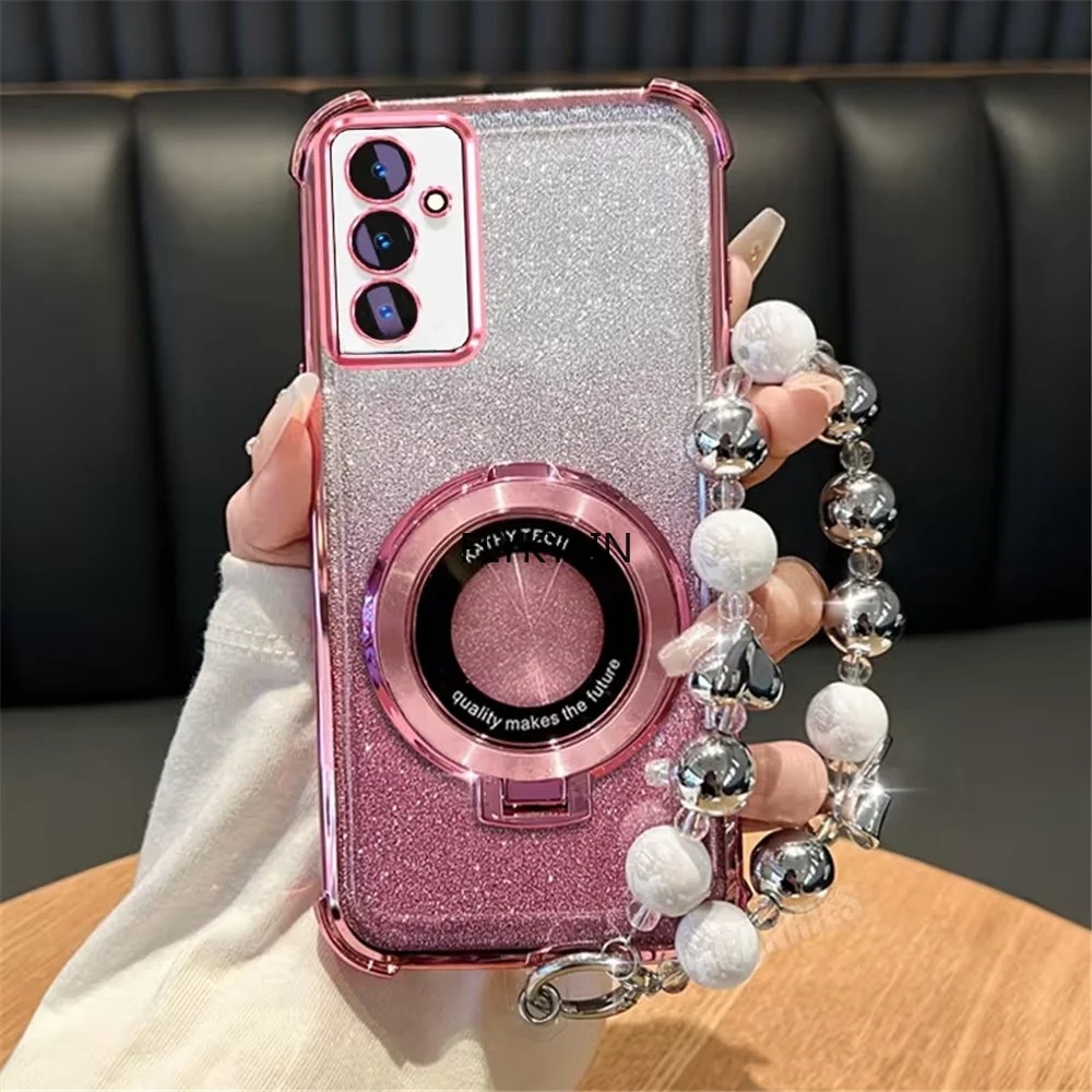 Glitter Shockproof Phone Case with Stand Holder and Luxury Bracelet Soft Cover