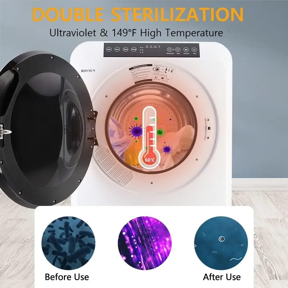 13.2LB Portable Clothes Dryer, 3.5 Cu.Ft High End Front Load Tumble Laundry Dryer with LCD Touch Screen, Stainless Steel Tub 4