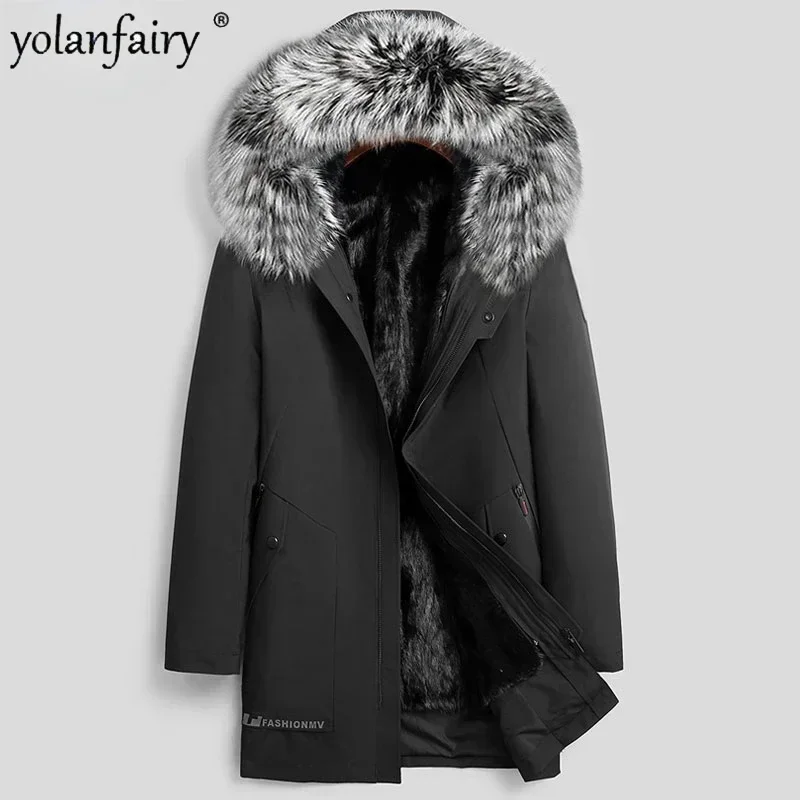 

2023 Winter New Parkas Men's Mink Fur Coat Men Mid Long Hooded Fur Jacket Male Raccoon Fur Collar Warm Clothes Casaco Masculino