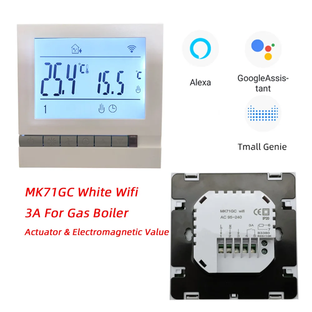 Decdeal Termostato WiFi para Caldera de gas,Termostato programable  Intellight, compatible con APP/control por voz, compatible con Alexa/Google  Home