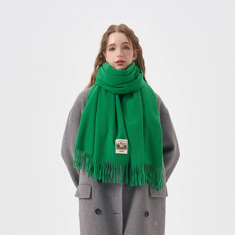 Winter Solid Color Versatile Scarf Women\'s 2023 New Soft Tassel Imitation Cashmere Student Warm Bib Neck Cold Protection Shawl