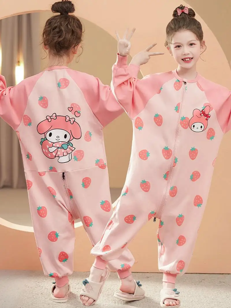 여아 봄 가을 순면 긴팔 얇은 잠옷 발차기 방지 담요 롬퍼 홈웨어
