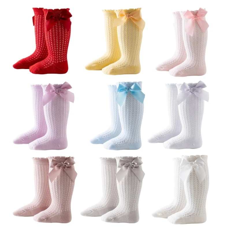 

RIRI Toddler Fishnet Socks with Bowknot Knee High Socks Palace-Style Stockings Children 0-2Y Uniform Socks Baby Accessories