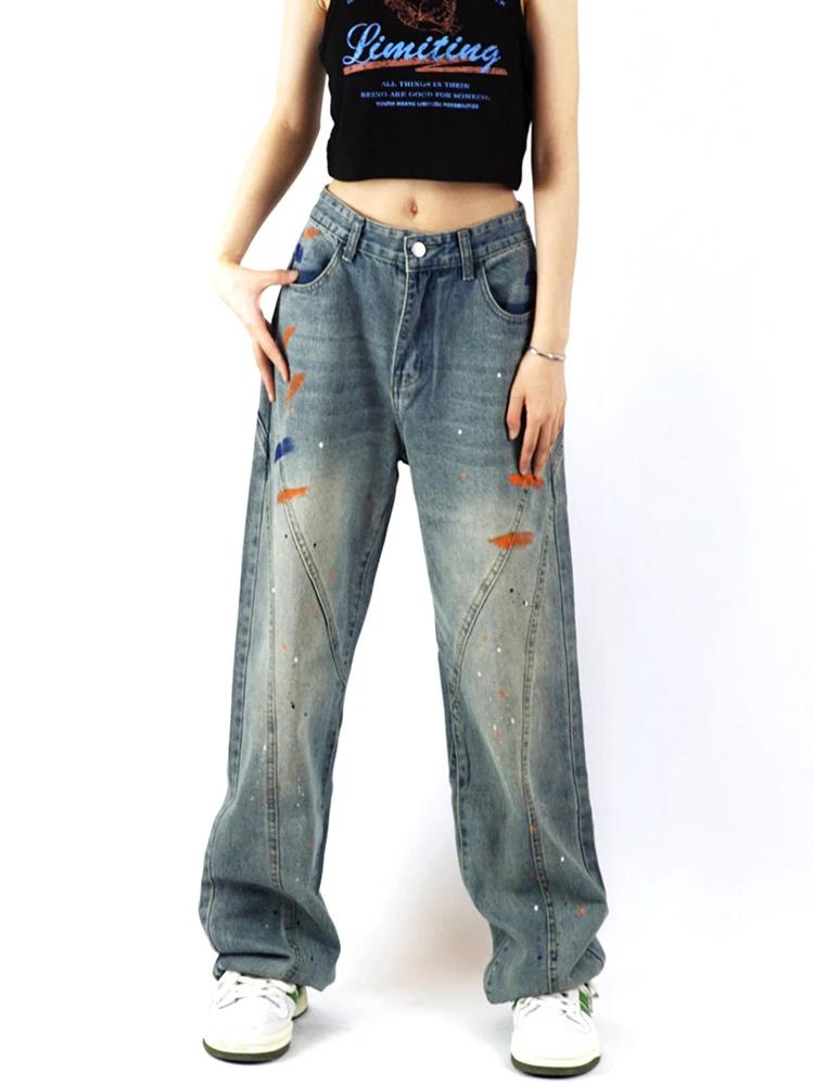 

American Vintage High Waist Straight Jeans Pants Women's Grunge Baggy Y2K Wide Leg Retro Streetwear Loose Female Denim Trouser