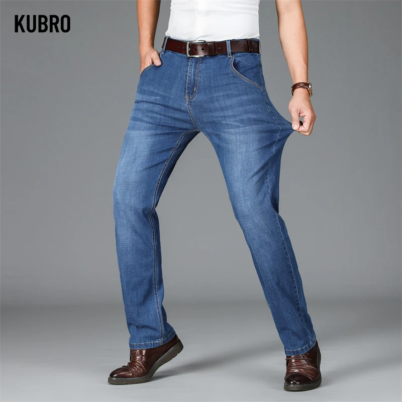 KUBRO Men Classic Jeans Jean Homme Pantalones Hombre Men Four Seasons Business Soft Black Biker Masculino Denim Pants Size 32-38 4