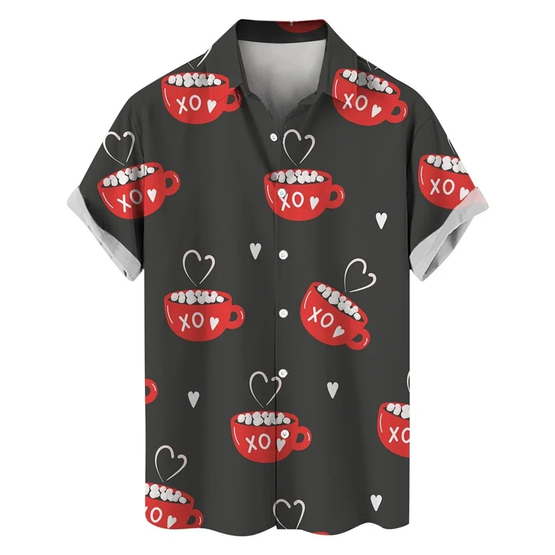 thumbnail image 1 of Camisas con botones para el día de San Valentín con estampado 3D para hombre, camisas casuales de verano de manga corta con cuello extendido para la playa, camisas de moda para hombre, 1 of 5