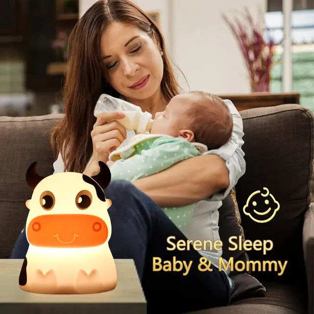 Cute Cow Night Light 7-Color Silicone LED Nursery Lamp 5