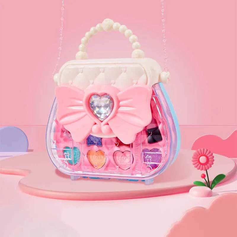 Children's Cosmetic Toys Set Cute Love Heart Bow Makeup Handheld Crossbody Bag Girls Play House Toys Children Birthday Gifts