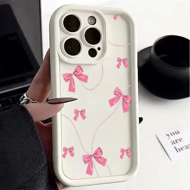 Cute Pink Bow Pattern Silicone Shockproof Phone Case Cover