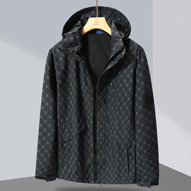 Men's Casual Hooded Jacket Coat Spring and Autumn New Fashion Loose plus Size All-Matching Work Clothes Shell Jacket