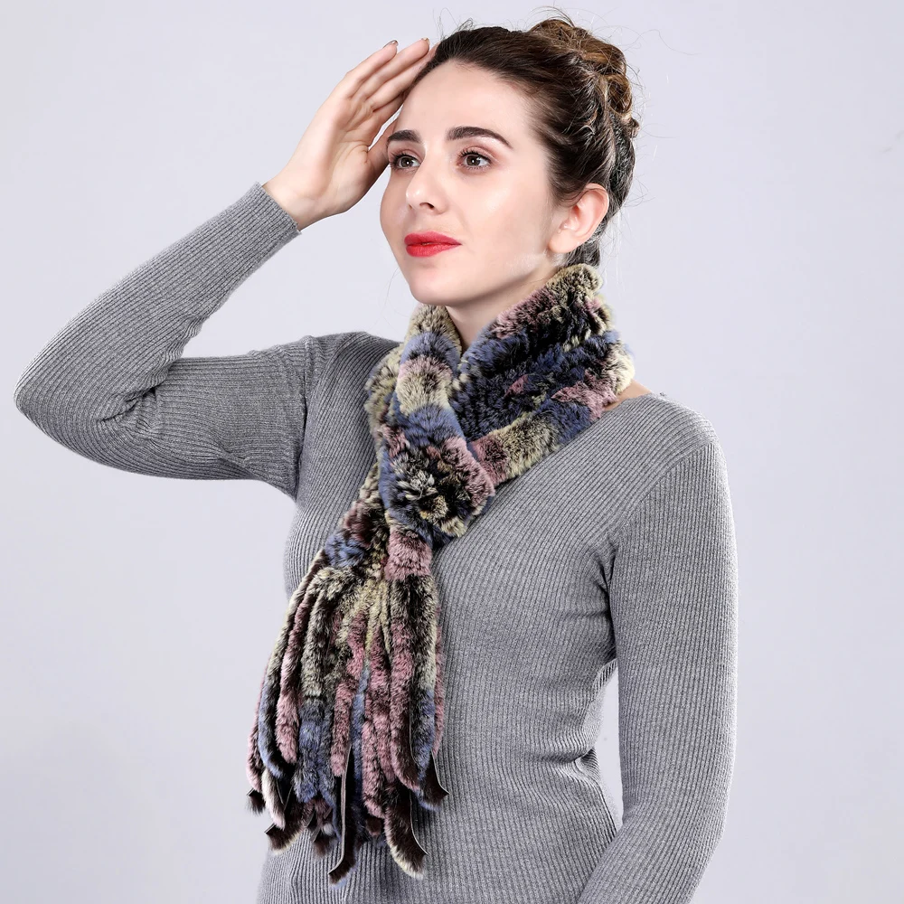 Bufandas de de conejo Rex con borlas para mujer, bufandas de punto cálidas, modernas, informales, venta al mayor - AliExpress