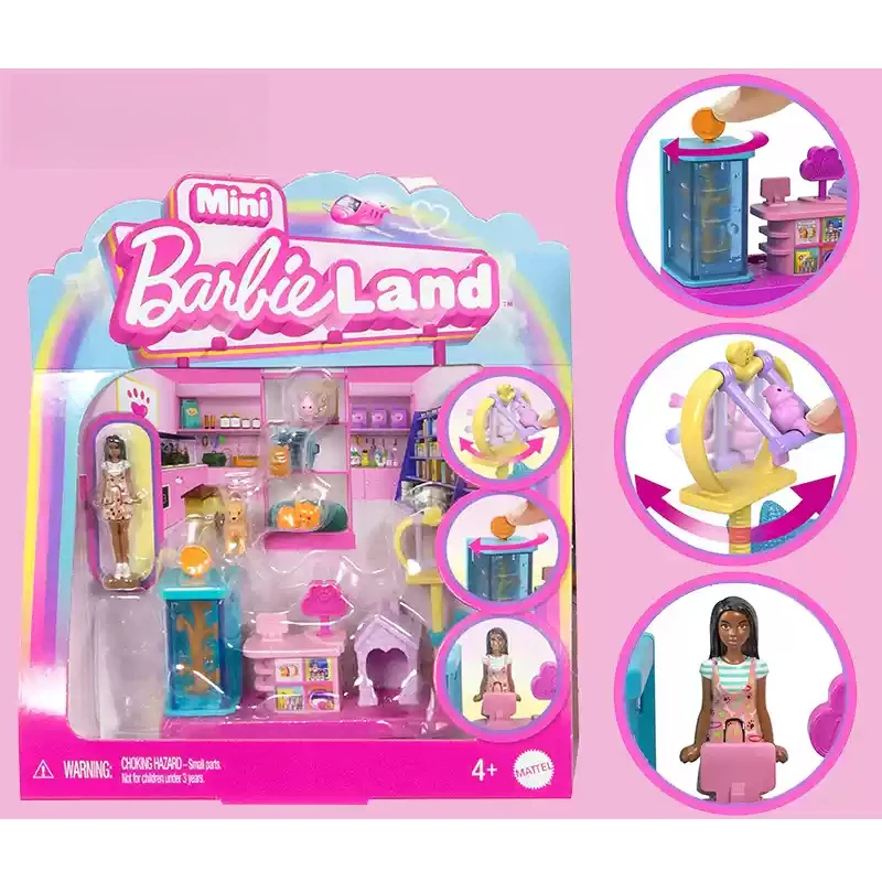 女の子のためのオリジナルのバービー人形,ミニバービーランド,ヘアサロン,ペットフルーツ,スーパー,デザートショップ,アクセサリー,誕生日プレゼント