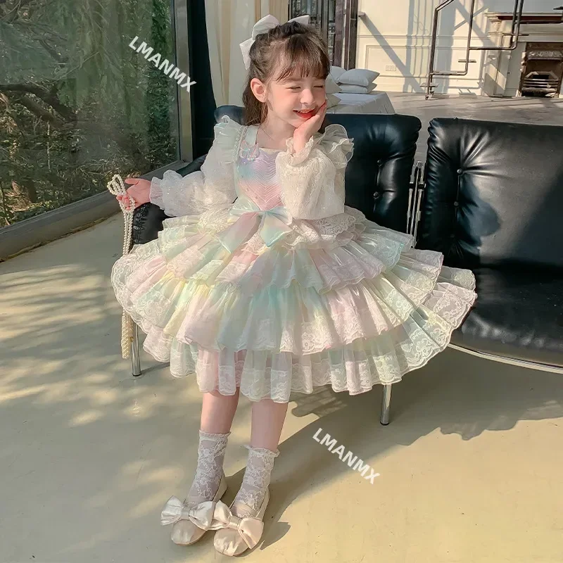 Girls Lolita, Chinese children's spring dress Lolita, princess dress, children's sweet gauze girls clothes flower weddings