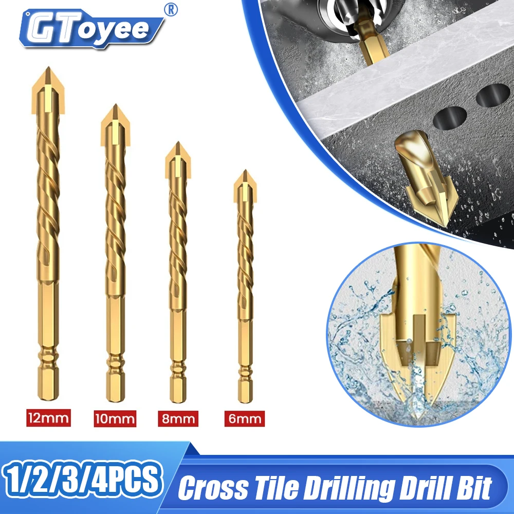 1/2/3/4pcs Cross Tile Drill Bits Metal Cement Concrete Special High Hardness Alloy Triangle Drill Glass Impact Hexagonal Shank