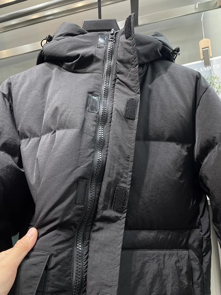 Fashion Winter Warm Mens Down Coat Stand Collar Streetwear Hooded Windbreak Outerwear Zipper Long Sleeve Men Casual Short Jacket