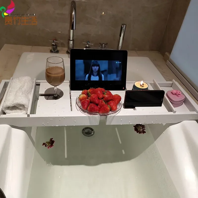 Telescopic Bathtub Rack, EuropeanStyle Mobile Phone Holder,Light Luxury Tub Tray, Bathtub Storage Board, Adjustable Bath Caddy.