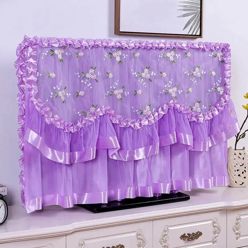 

Minimalist TV Cover Turn on The Desktop Wall Mounted LCD TV Cover Without Removing It Household Lace Universal Dustproof Cloth