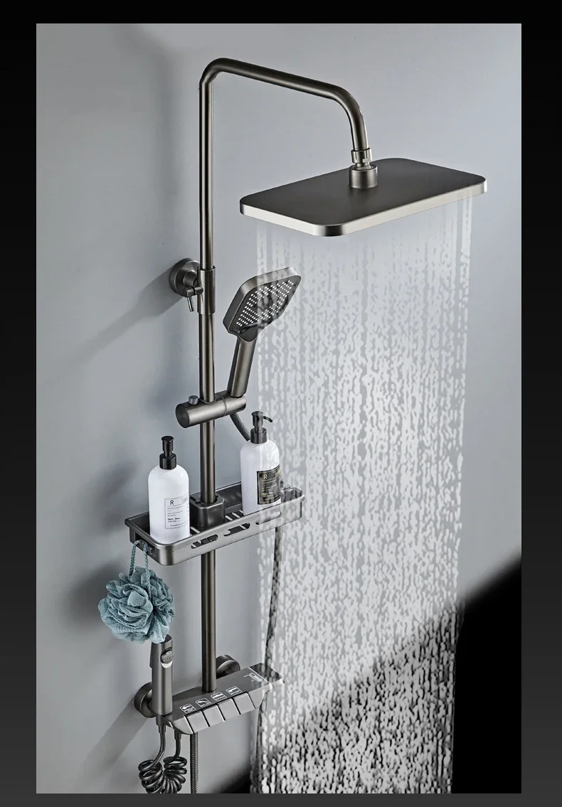 

Black/White Rainfall Shower Faucet Hot Cold Water Mixer Bidet Commodity Shelf For Bathroom