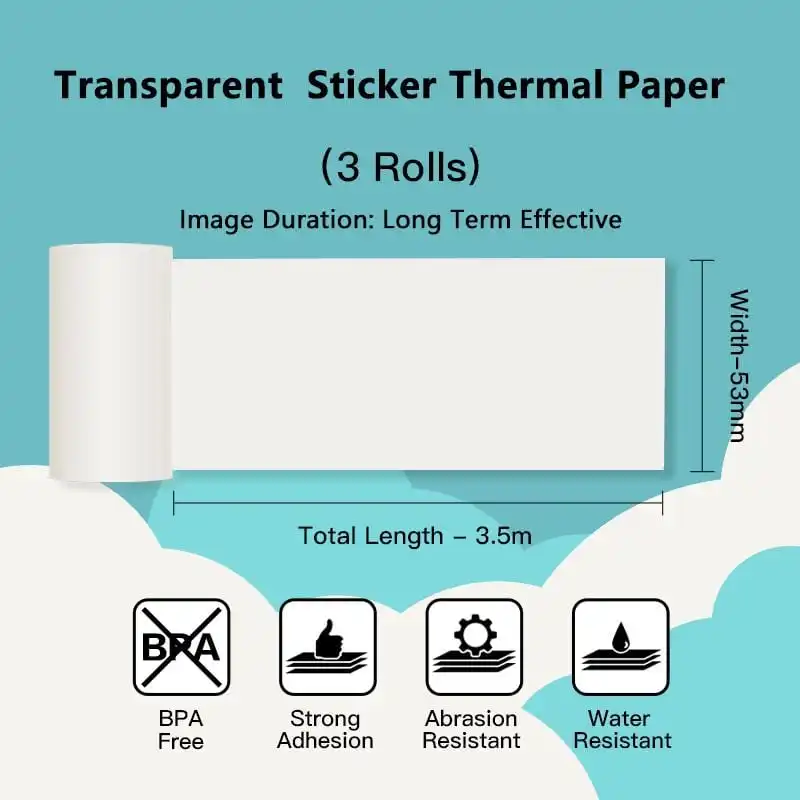 Sticker Paper Transparent Adhesive White Sticker Transparent Thermal Paper for Phomemo M02/M02 Pro/M02S Printer Printable Sticker Photo Papers