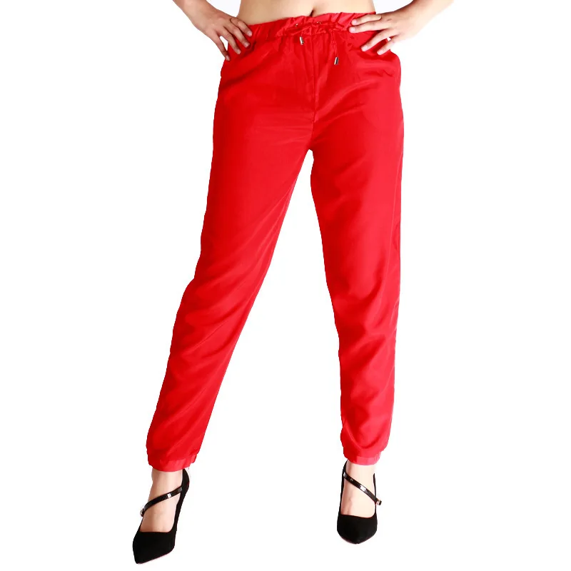 Women Elastic Waist Chiffon Wide Leg Pants Summer