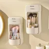 360 rotation makeup brush organizer,wall mounted four-grid design versatile 360°rotating fliptop dust-proof Holder with Drawer 1