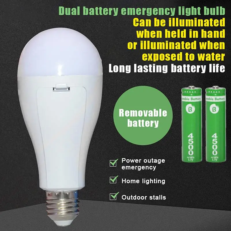 LED 충전식 비상 전구는 정전 중에 젖은 환경에서도 조명을 켜줍니다. 이중 배터리 탈착식 비상 전구