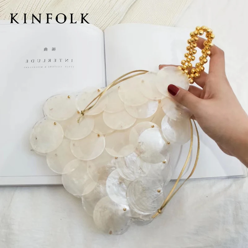 Shell Bag Natural Piece Bag Sequin Hand Weaving Beaded Pearl Handbag Women Luxury Evening Sequins Handbag crossbody bag women handbags