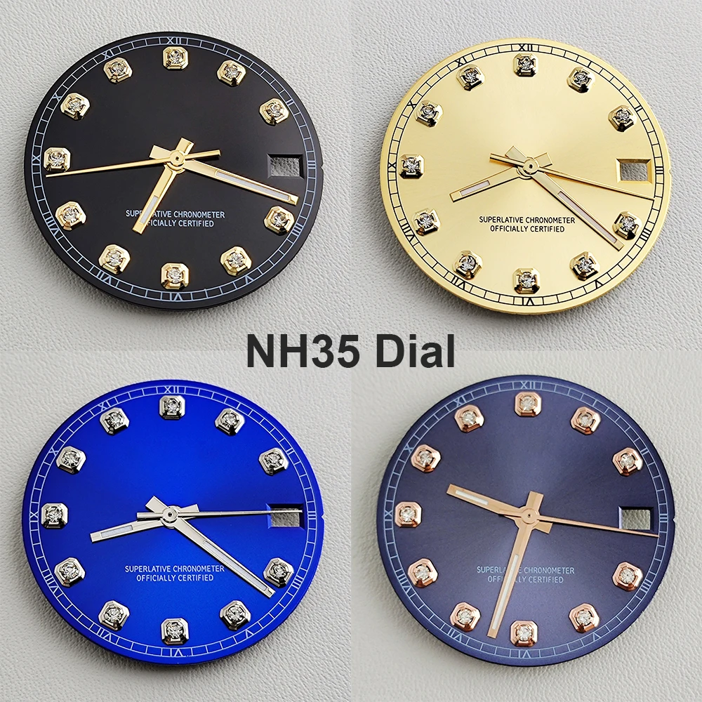 

Циферблат 28,5 мм NH35, циферблат с алмазным циферблатом nh35, модифицированный циферблат для NH35/NH36, аксессуары для часов с автоматическим механизмом