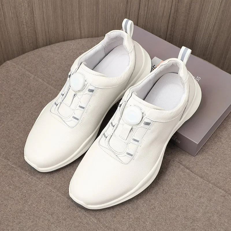 

Luxury Men Casual Genuine Leather Shoes Breathable Low Top Thick Sole Solid Color Shoes Spring/Autumn Automatic Shoelace Shoes