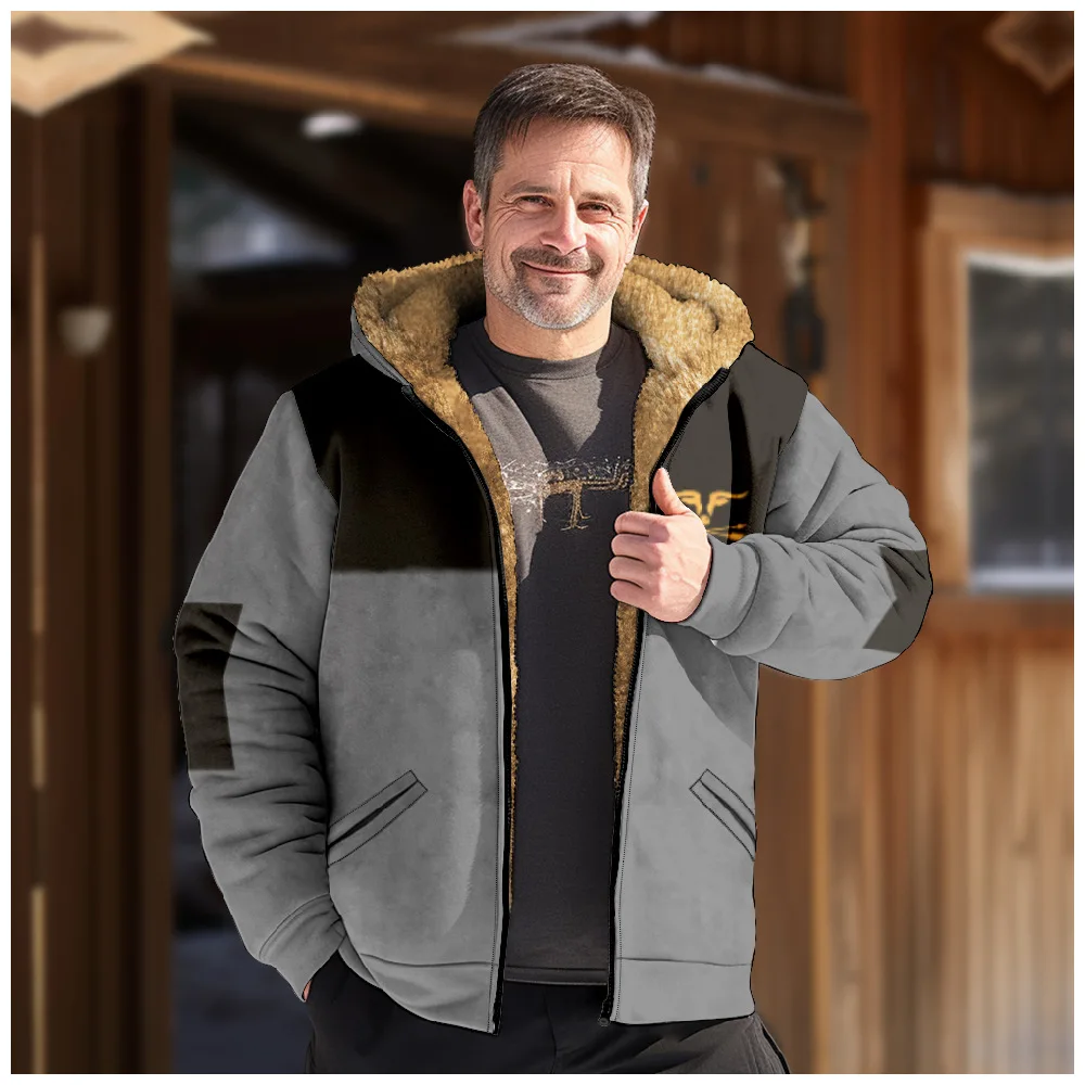 New Creative Pattern Hooded Sweater with Casual Printing Long Sleeve Zipper Sweater Thick Cotton Coat Winter A03