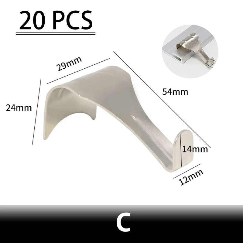 VILLCASE 20-Pack Picture Rail Hooks - Heavy Duty S Hooks For Hanging Art, Gallery Walls, No-Nail Installation, Zinc Alloy, Silver Finish - View #4