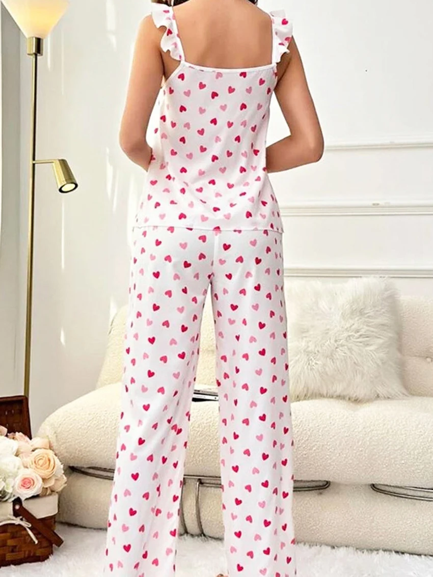Marthaqiqi Printing Female Pajamas Suit Sexy V-Neck Sleepwear Tank Tops Nightgowns Sleeveless Nightie Pants Casual Pyjamas Set
