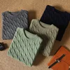 Autumn Winter Thickened Cashmere Sweater 100% Merino Wool Men's Top O-Neck Twisted Pullover Knitted Loose Long Sleeve Sweater 5