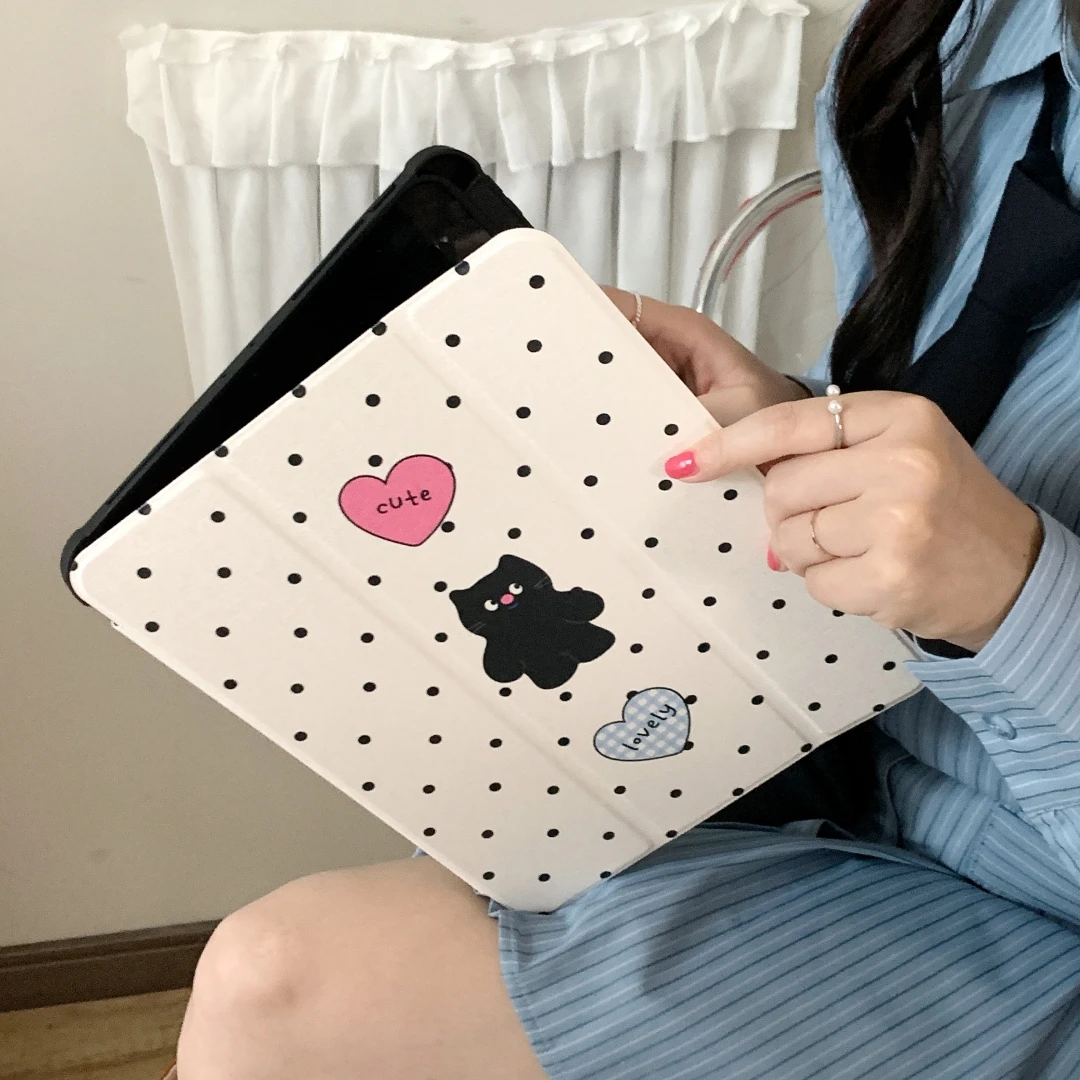 Cartoon Cat Makeup Mirror Case for iPad