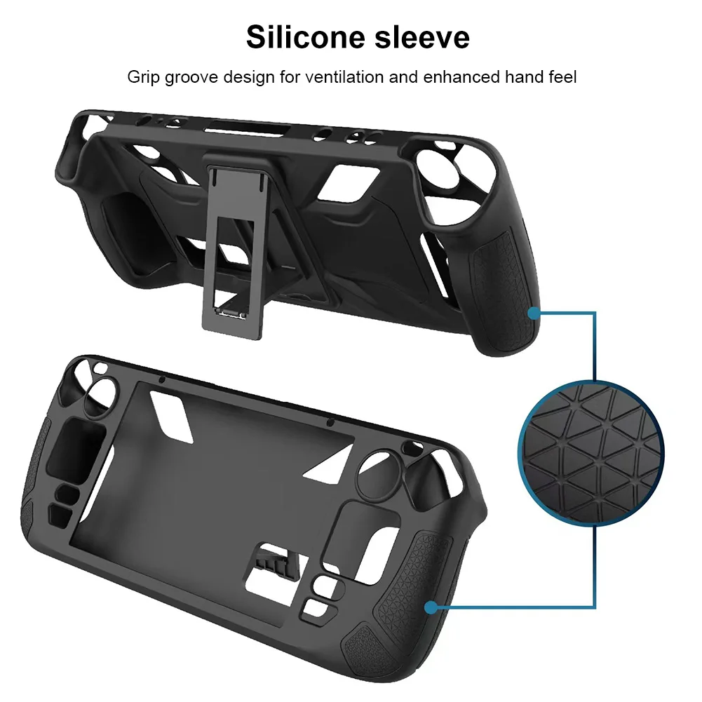 Soft Shell Game Console Full Cover Anti Slip Protective Case Cover with Foldable Bracket Replacement Accessories for Steam Deck