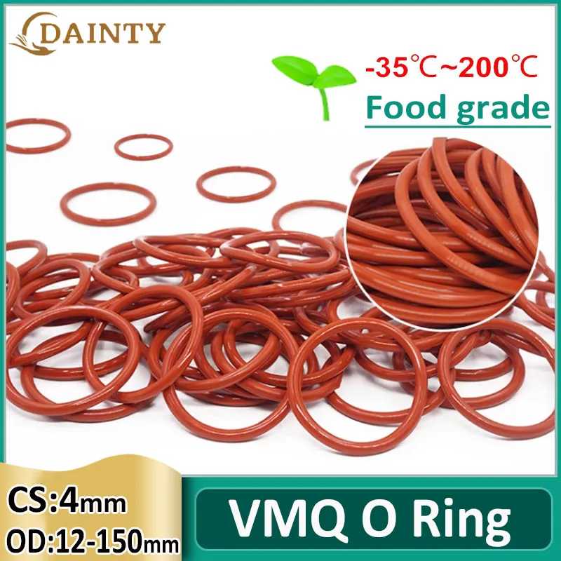 thumbnail image 2 of 10Pcs VMQ O Ring Gasket CS 4mm OD 12~150mm Waterproof 2 of 14