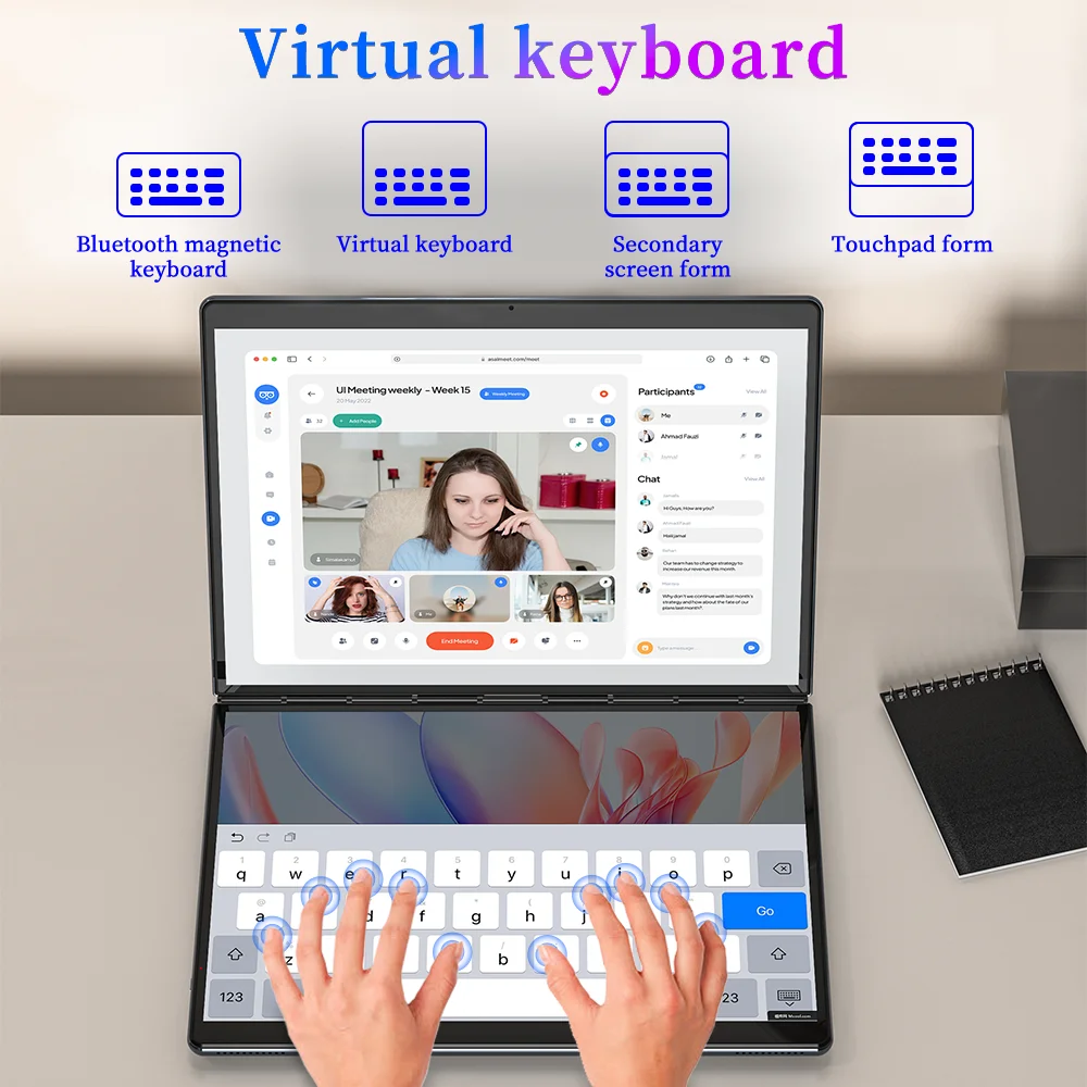 BYONE BY135 Dual Screen Laptop Intel N100 DDR5 16G RAM M.2 SSD 13.5 Inch 2.5K Touch Screen Notebook 9000Mah Computer PC Office 5