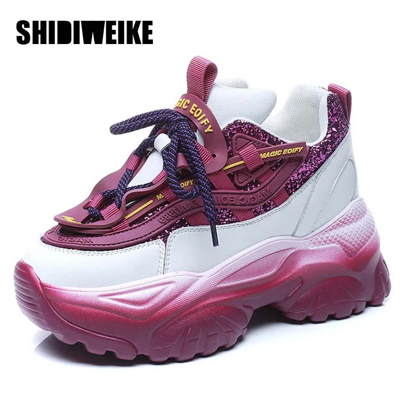 

8cm Genuine Leather Sneakers For Women Female Platform Flats Arrivals Women's Sneaker Stylish Shoes Woman Running Lace Up Shoes