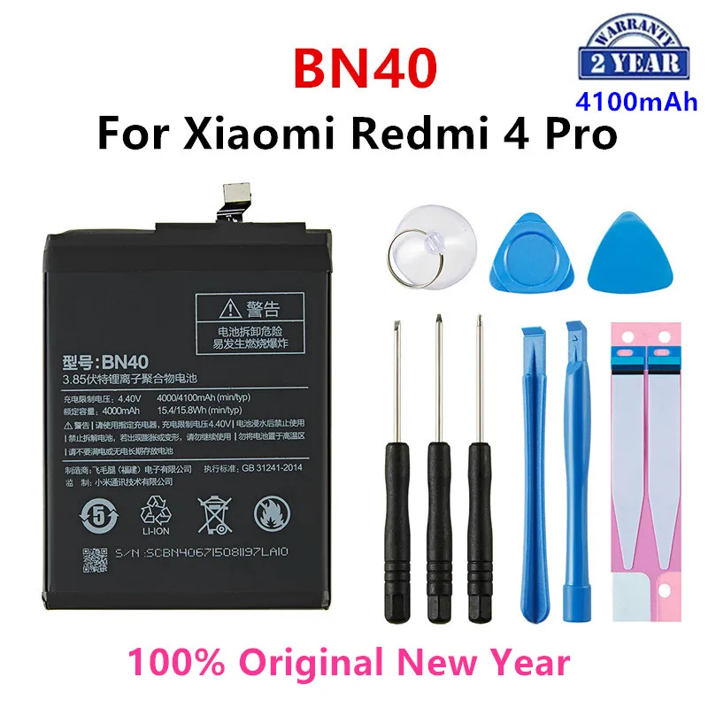 

100% Orginal BN40 4100mAh Battery For Xiaomi Redmi 4 Pro Prime 3G RAM 32G ROM Edition Redrice 4 BN40 Batteries +Tools