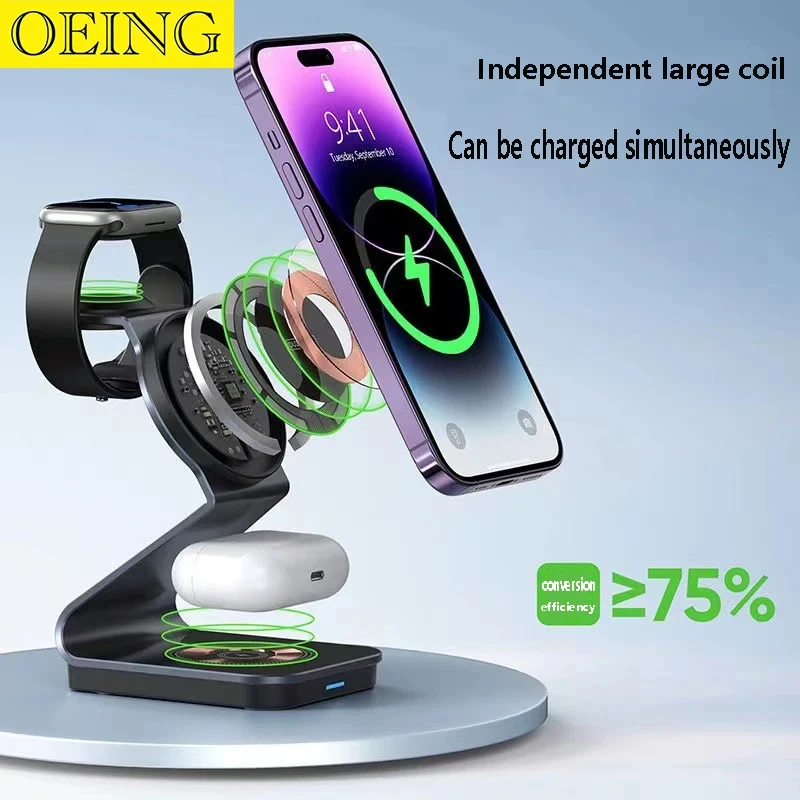 

15w Wireless Fast Charging 3 In 1 Foldable Magnetic Holder For iPhone15 14 13 12 Pro Max Plus AirPods Station Dock Charger Stand